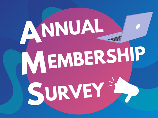 The image shows a laptop and megaphone and the text reads Annual Membership Survey